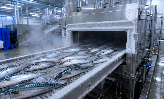 IQF individually quick frozen mackerel belt freezer tunnel processing line HACCP