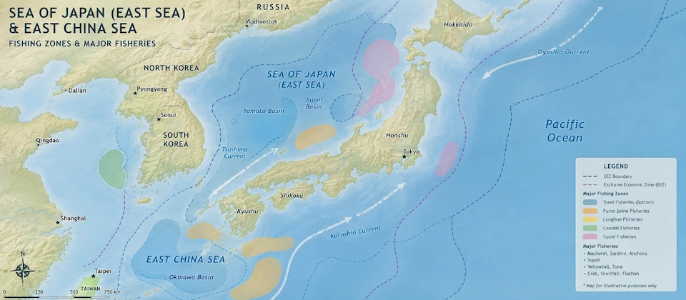 Japanese jack mackerel Trachurus japonicus three stocks Sea of Japan East China Sea Pacific coast map